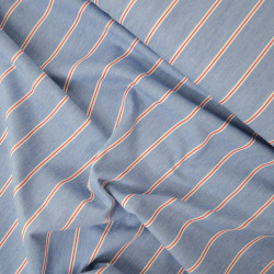 Denim à rayures - Bleu clair et rouge larges rayures - Calissone