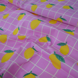 Lemon coated cotton canvas - Pink grid - Calissone