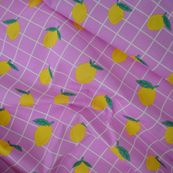 Lemon coated cotton canvas - Pink grid - Calissone