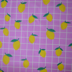 Toile de coton enduit citrons - Quadrillage rose - Calissone