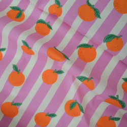 Mandarin coated cotton canvas - Pink and white stripes - Calissone