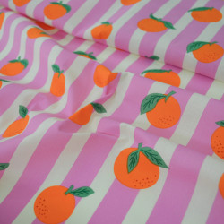 Mandarin coated cotton canvas - Pink and white stripes - Calissone