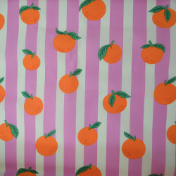 Mandarin coated cotton canvas - Pink and white stripes - Calissone