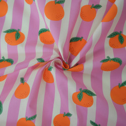 Mandarin coated cotton canvas - Pink and white stripes - Calissone
