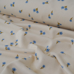 Jersey gaufré fleurs bleues - Ecru - Calissone