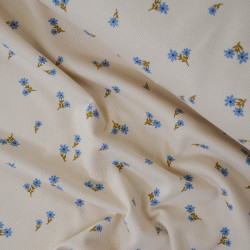 Jersey gaufré fleurs bleues - Ecru - Calissone