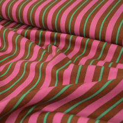Striped cotton canvas - Caramel fuchsia and green - Calissone