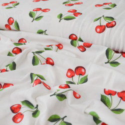 Jersey coton Cerises - Blanc cassé - Calissone