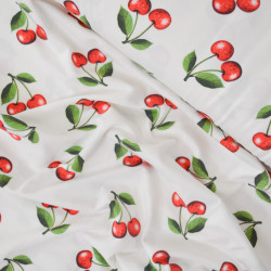 Jersey coton Cerises - Blanc cassé - Calissone