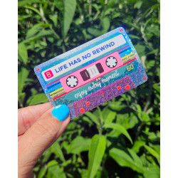 Autocollant à paillettes cassette - Life has no rewind - Calissone