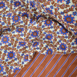 Matelassé floral et rayures - Caramel et bleu cobalt - Calissone