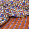 Matelassé floral et rayures - Caramel et bleu cobalt - Calissone