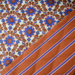 Matelassé floral et rayures - Caramel et bleu cobalt - Calissone