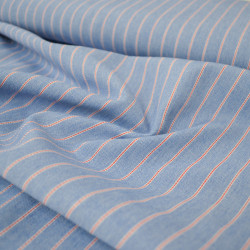 Denim à rayures - Bleu clair et rouge fines rayures - Calissone