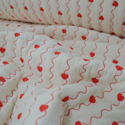 Double gaze de coton matelassé coton - Coeur et vagues rouges - Calissone
