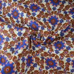 Matelassé floral et rayures - Caramel et bleu cobalt - Calissone
