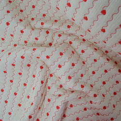 Double gaze de coton matelassé coton - Coeur et vagues rouges - Calissone
