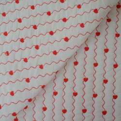 Double gaze de coton matelassé coton - Coeur et vagues rouges - Calissone