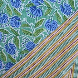 Double-sided quilted Block print - Green & Blue - Calissone