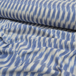 Coton indien Ikat - Blanc et bleu - Calissone