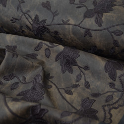 Simili cuir brodé Flora choco - Calissone
