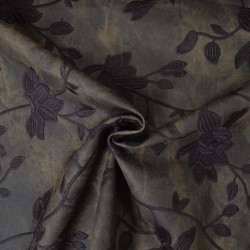 Simili cuir brodé Flora choco - Calissone