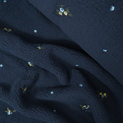 Sherpa - Teddy broderie fleurs - Bleu marine - Calissone