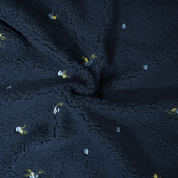 Sherpa - Teddy broderie fleurs - Bleu marine - Calissone