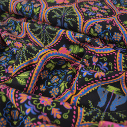 Viscose bohème florale avec frises - Noir - Calissone