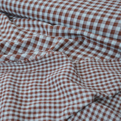 Double gingham cotton gauze - Sky blue and brown - Calissone