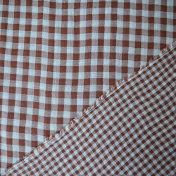 Double gaze de coton vichy - Bleu ciel et brun - Calissone